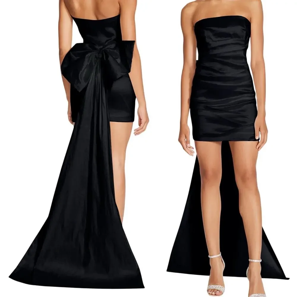 Betsey Johnson Claire Black Ruched Mini Wedding Dress Bow Whimsygoth Strapless L - Picture 1 of 16